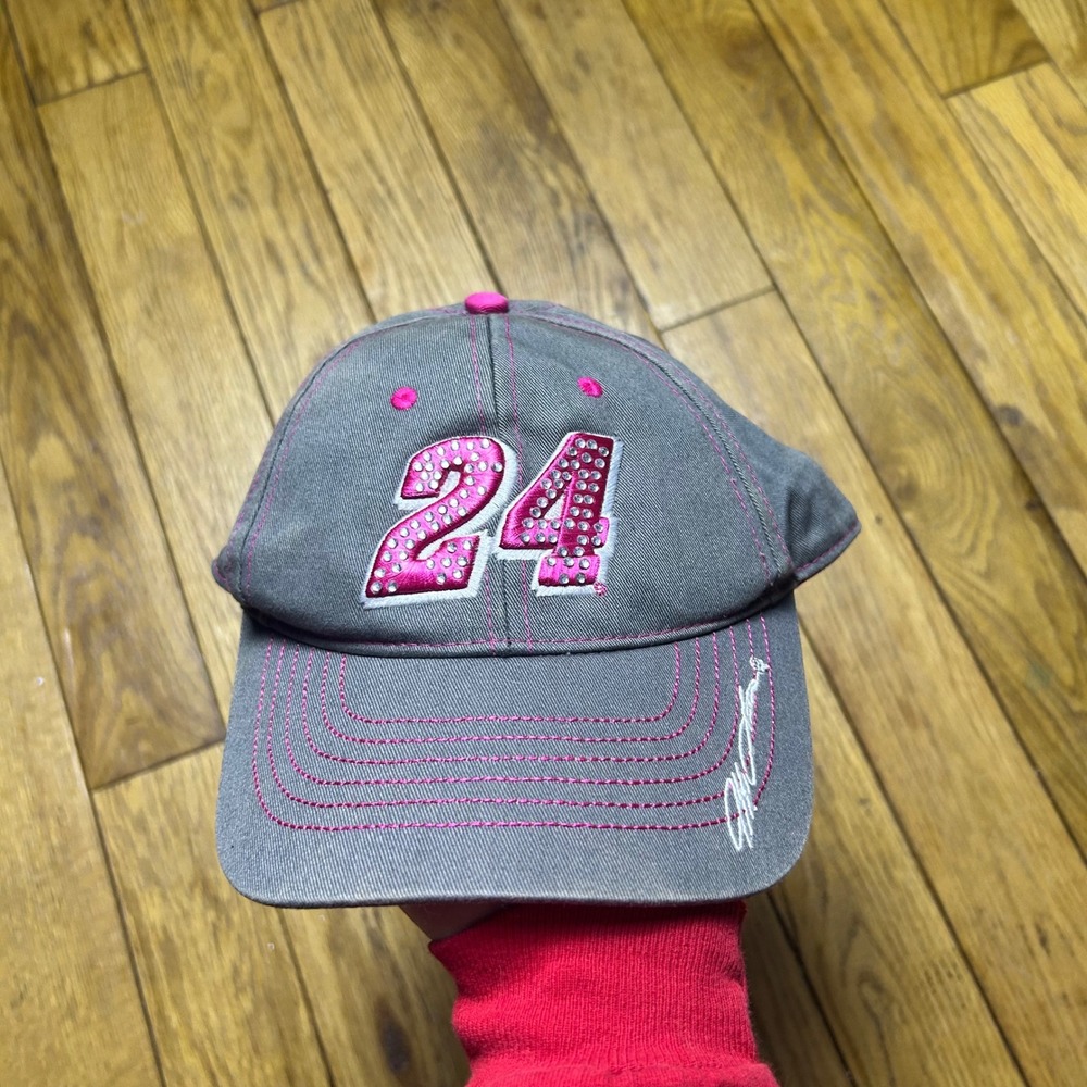 Jeff Gordon NASCAR Chase Authentics Hat Grey Pink‎ Rhinestone 24 Adjustable Cap